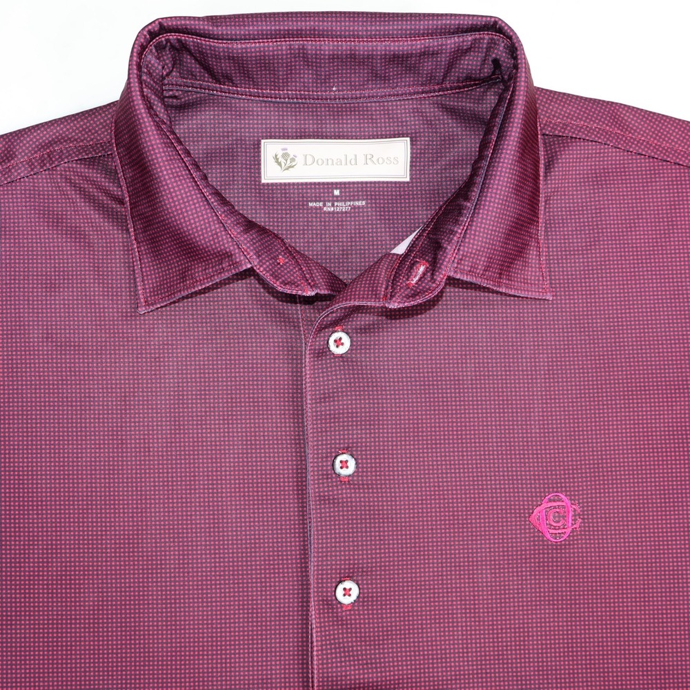 Donald Ross Oakmont CC Mens Burgundy Micro Check Polo Shirt Medium PA Golf